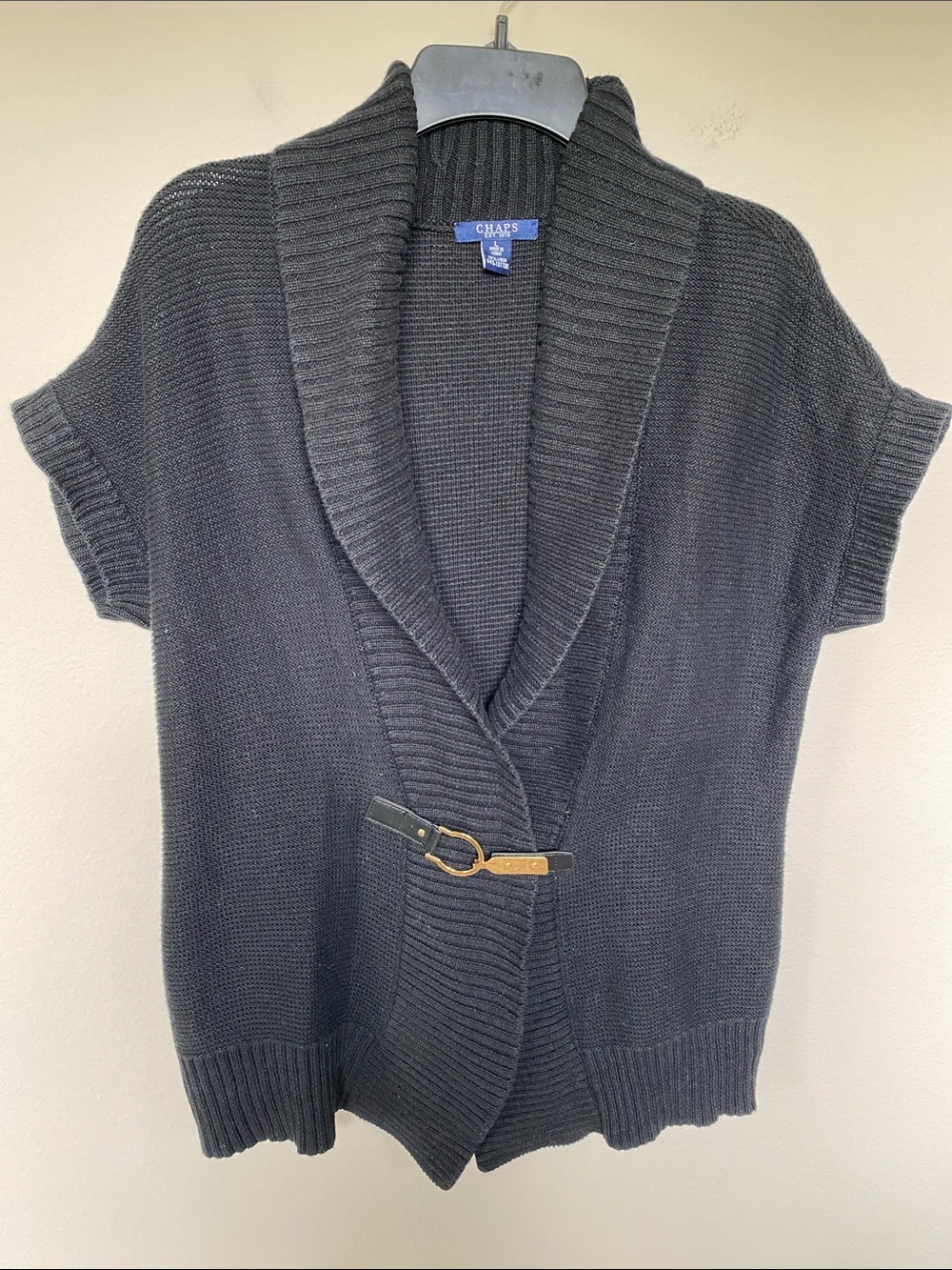 Chaps Black Short Sleeved Linen/Cotton Blend Sweater